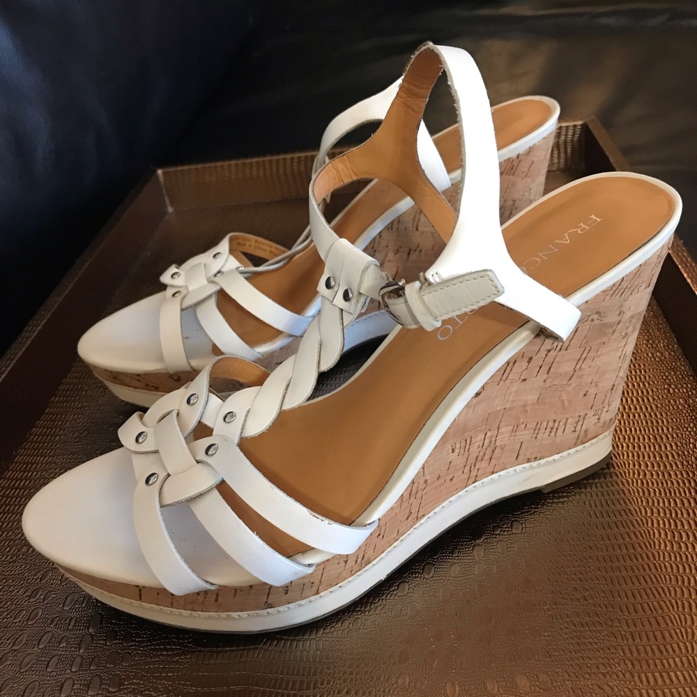 Franco Sarto ⚜️ White Leather Suzy Style Cork Wedge Sandal Platform